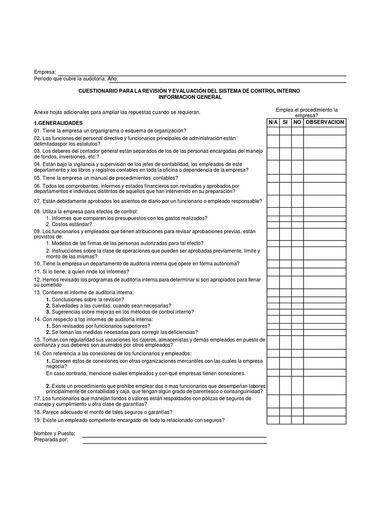 Cuestionario de Control Interno 2009 | PDF | Cheque | Contabilidad