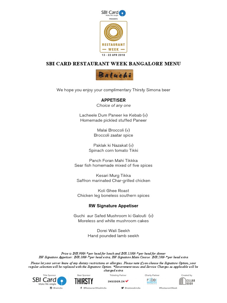 RWA2018 BLR Baluchi Menu | PDF | Curry | South Asian Cuisine