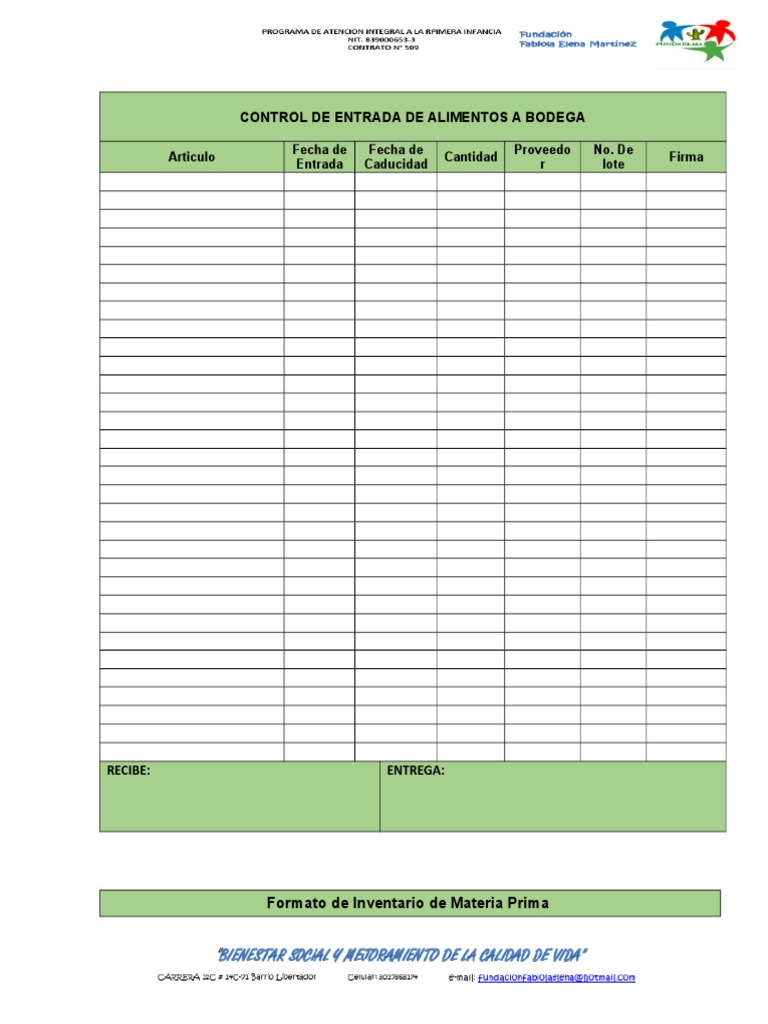 Control de Entrada de Alimentos A Bodega Formatos | PDF | Residuos |  Alimentos, image size:768x1024