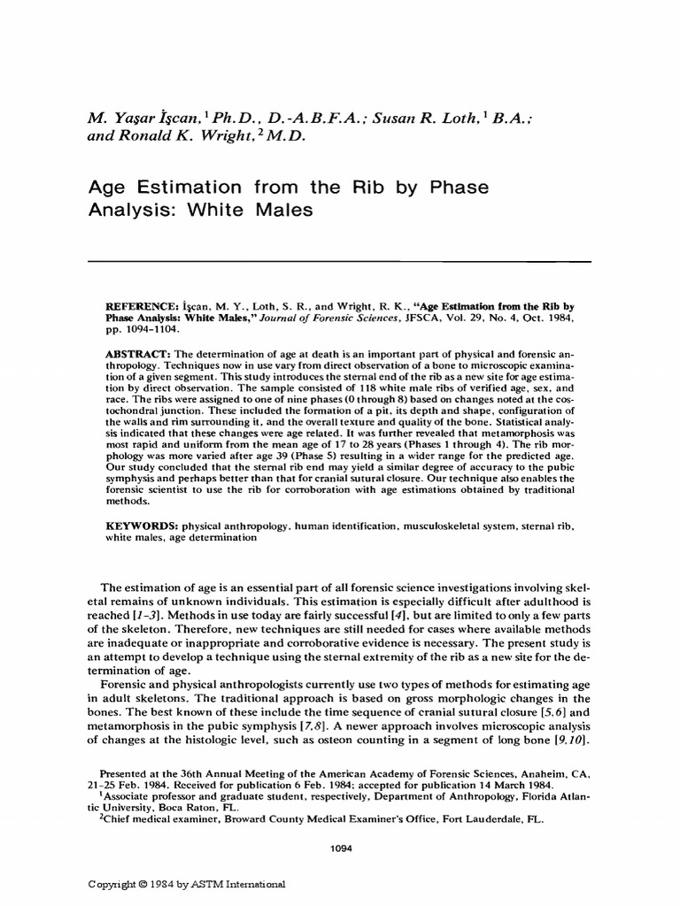 Iscan and Loth 1984 Age | PDF | Statistics