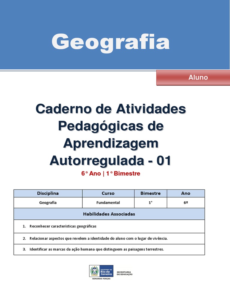 Atividades de Geografia – Caderno Pedagógico de Geografia – 6º a