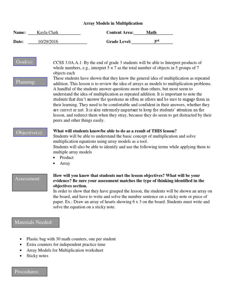 3rd Grade Multiplication with Arrays | PDF | Educational Assessment ...