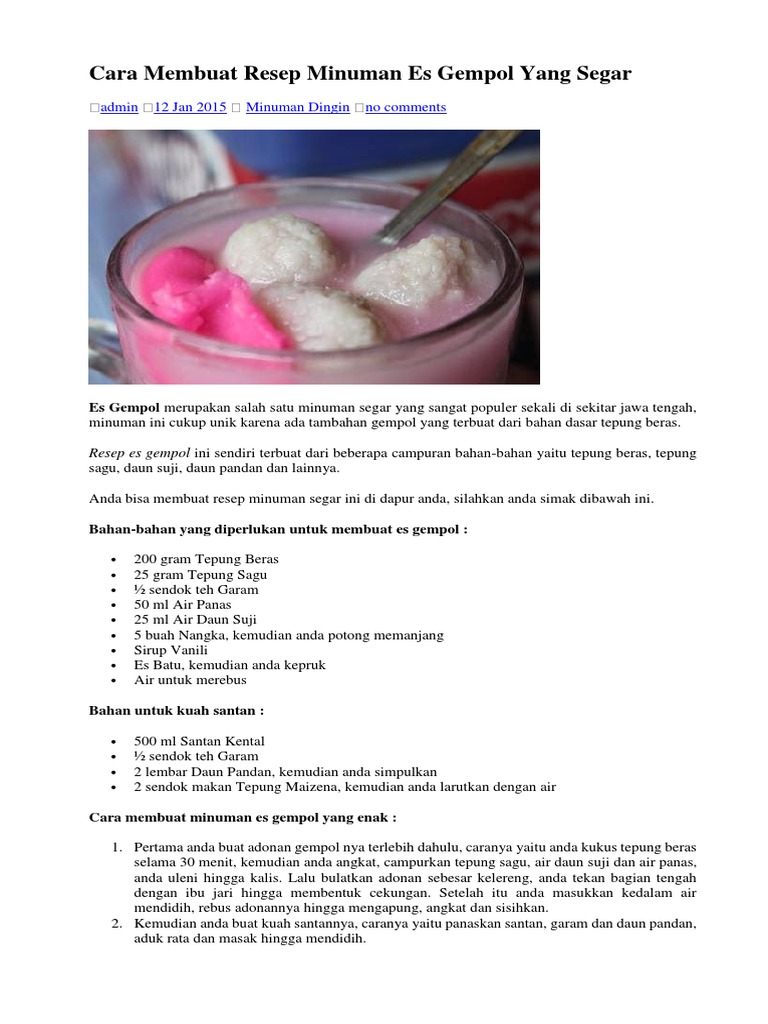 Cara Membuat Resep Minuman Es Gempol Yang Segar PDF