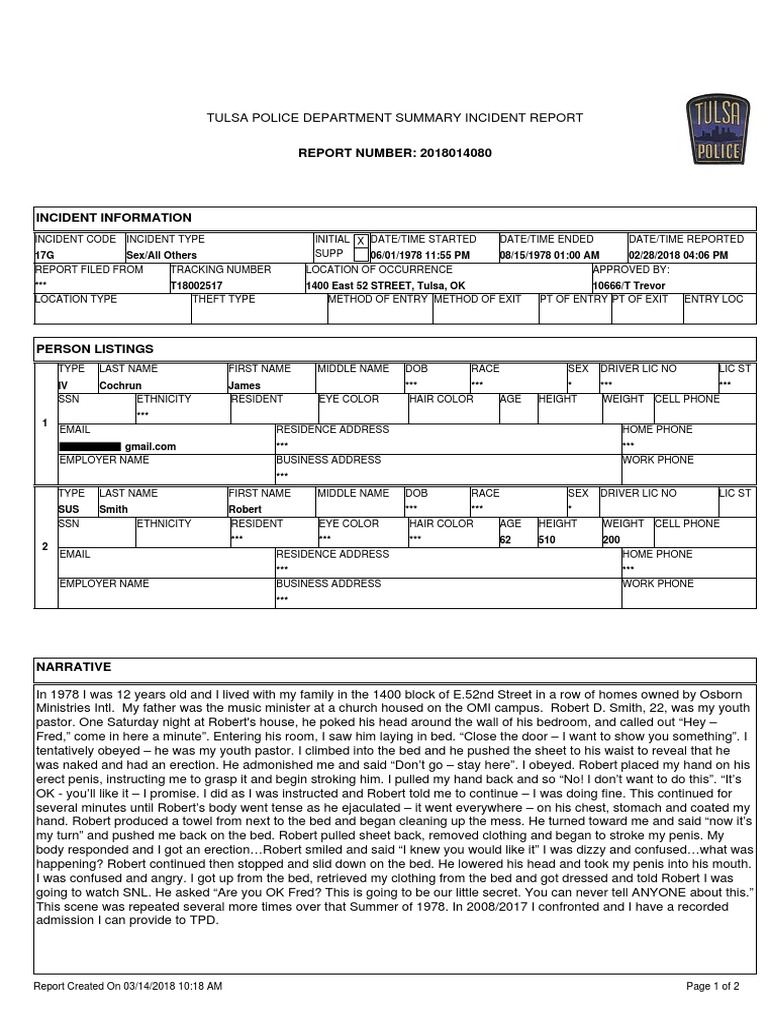 Tulsa Police Report and Amended Answer Defamation Complaint