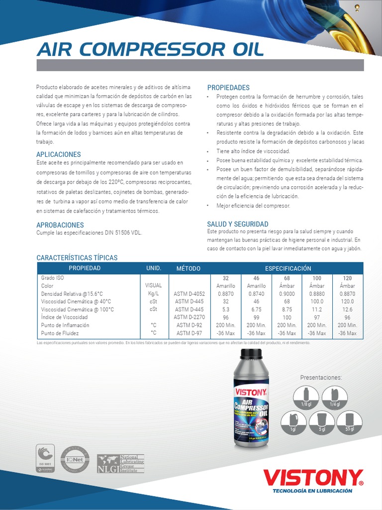 Aceite para Compresoras Vistony | PDF | Lubricante | Corrosión