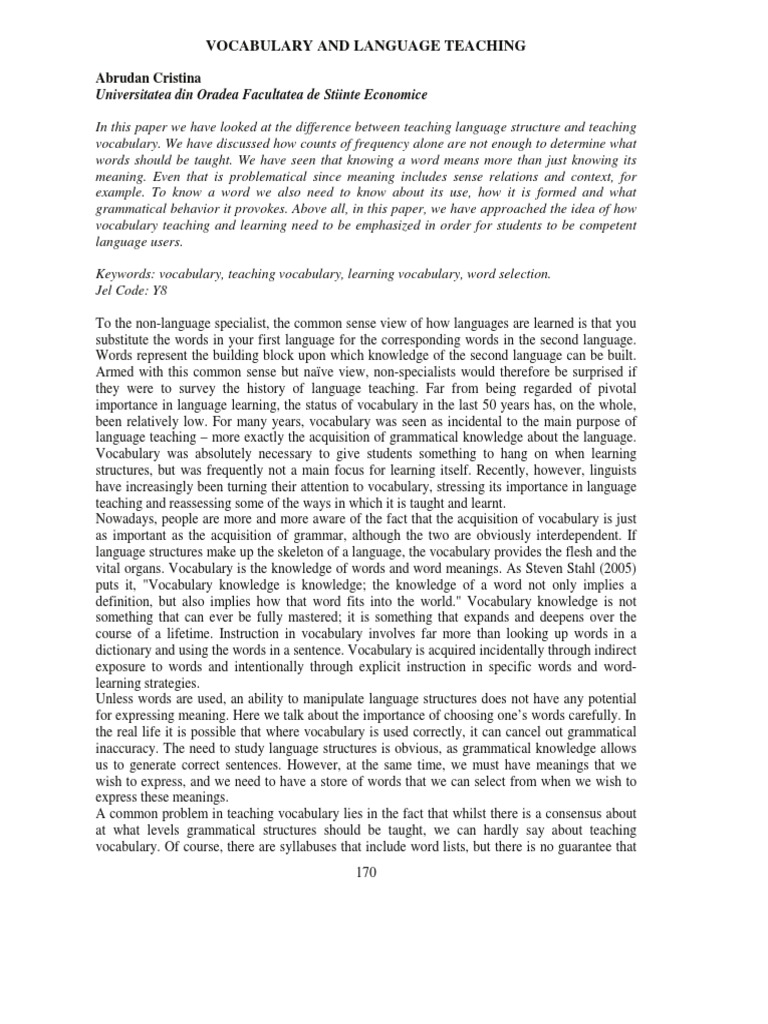 Importance of Vocabulary in Teaching | PDF | Vocabulary | Language ...