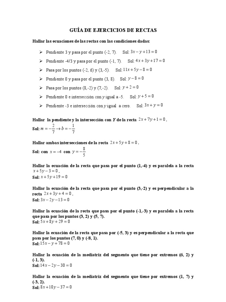Guía de Ejercicios de Rectas | PDF | Pendiente | Línea (geometría), image size:768x1024