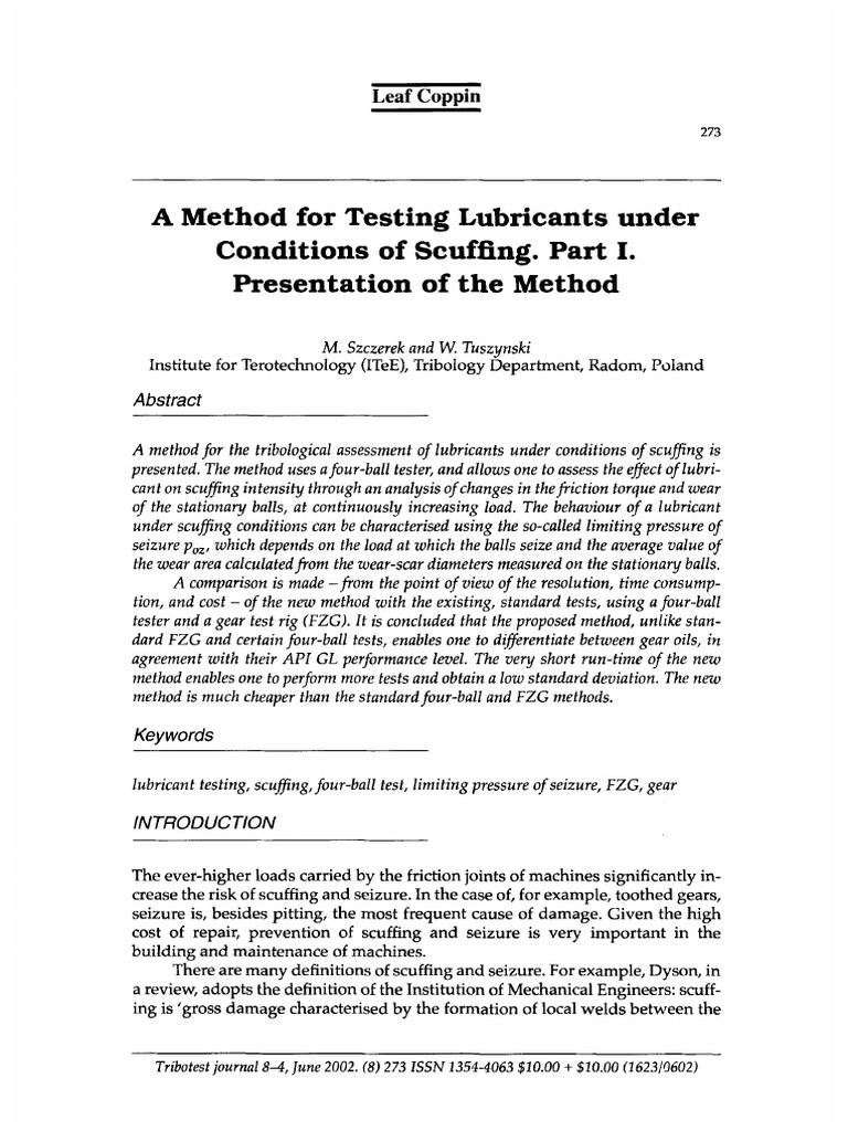 Scuffing Lubricant Testing Method | PDF | Friction | Wear