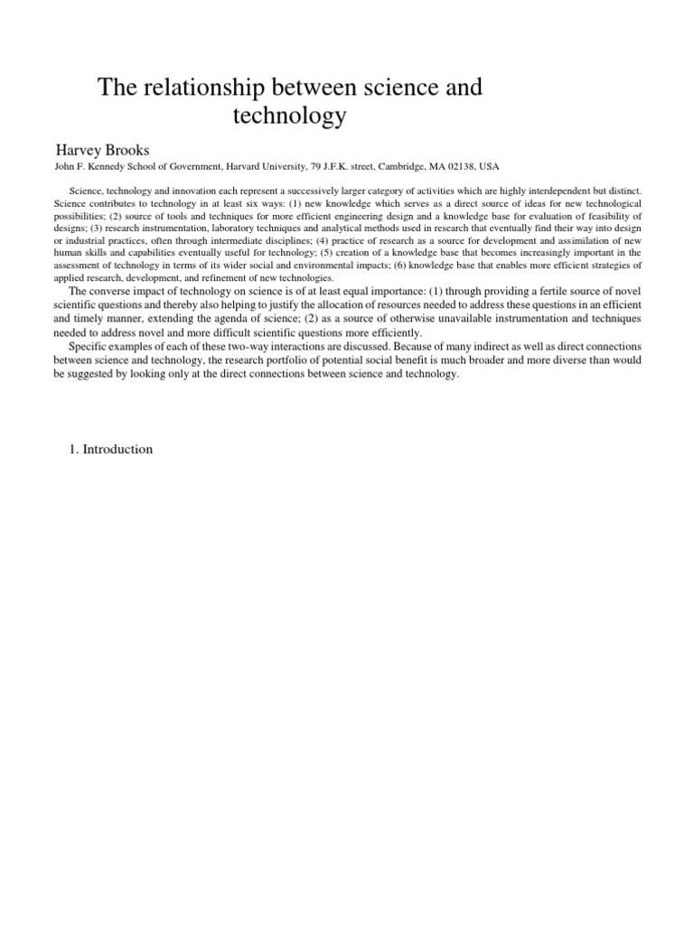 The Relationship Between Science and Technology Harvey Brooks PDF