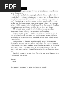 pen pal letter sample