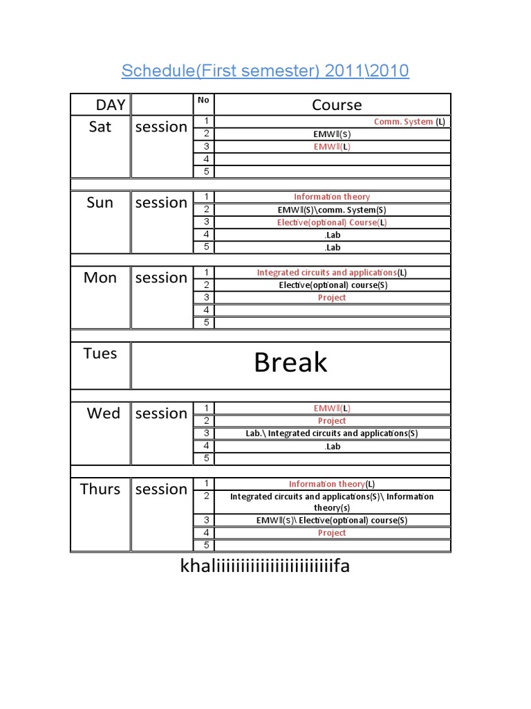 2010-2011 Course Schedule Overview | PDF | Teaching Methods & Materials ...