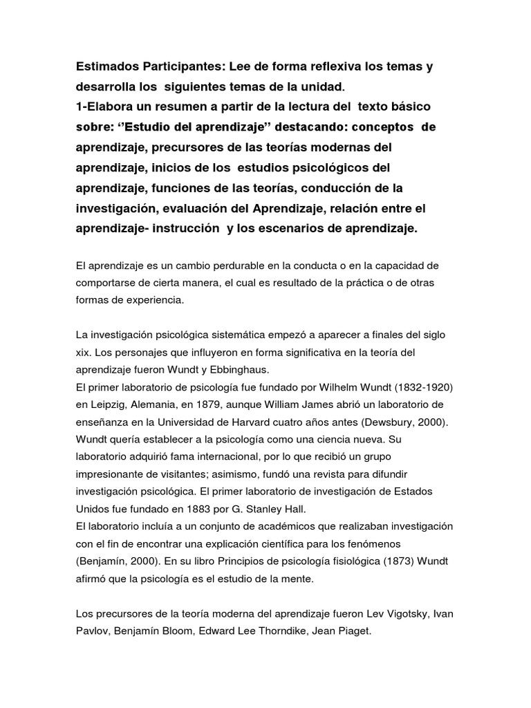 Tarea 1 Psicologia Del Aprendizaje | PDF | Memoria | Aprendizaje