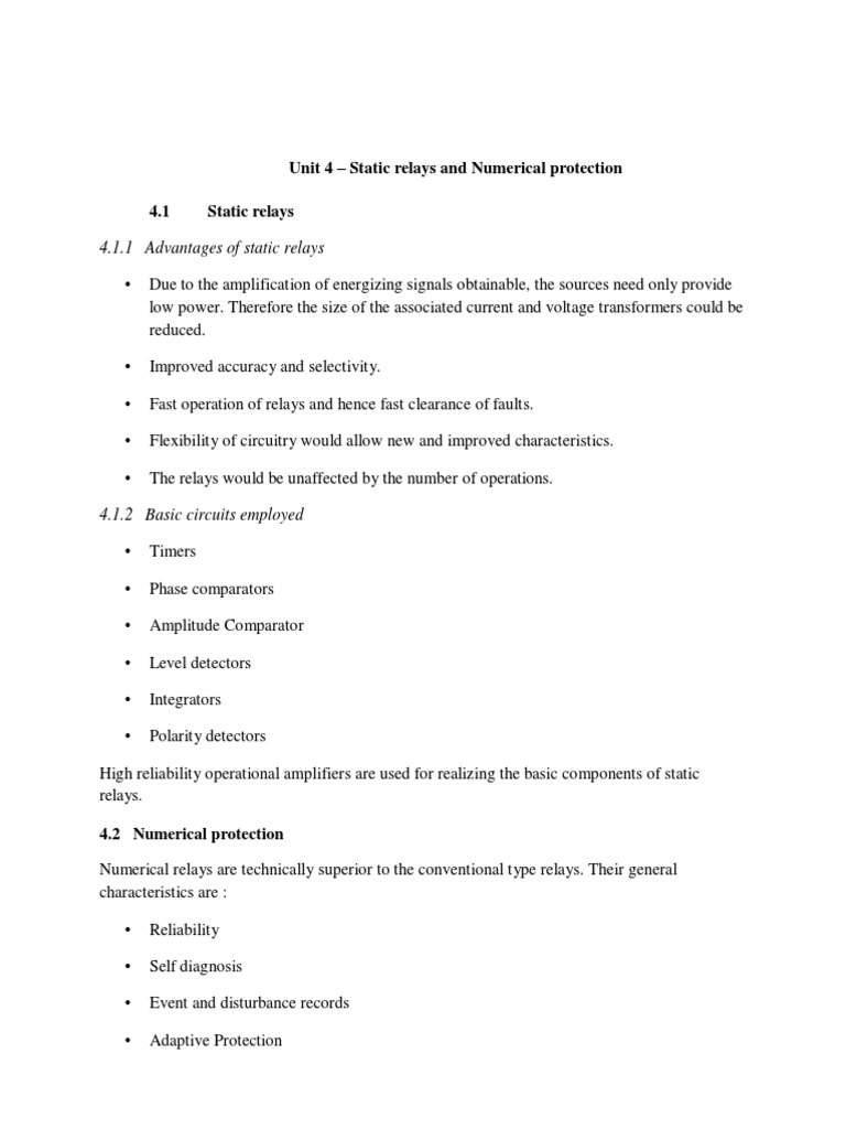 Unit 4 Static Relays and Numerical Protection 4.1 Static Relays PDF