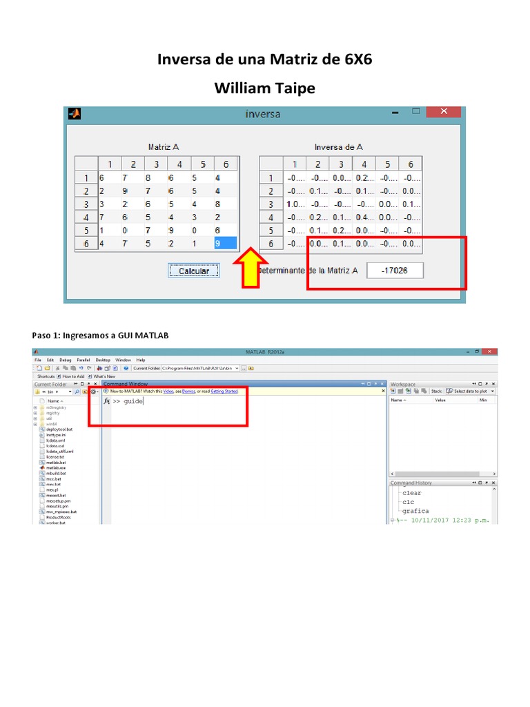 Inversa de Matriz 6x6 en MATLAB | PDF