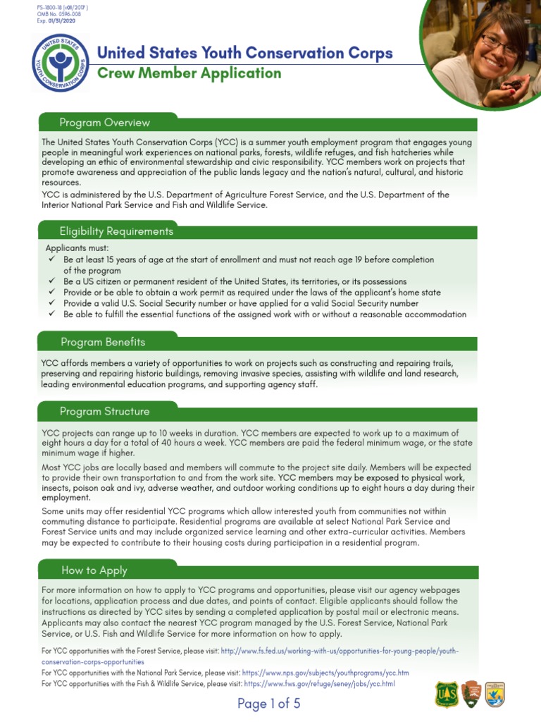 YCC Crew Member Application Guide | PDF | National Park Service | The ...