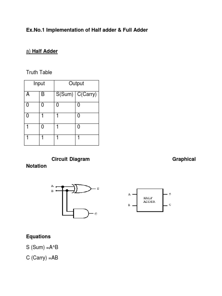 Half and Full Adder Implementation Guide | PDF | Electrical Circuits ...