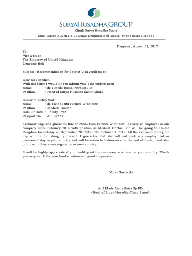 Contoh Surat Keterangan Kerja Untuk Visa Uk Berbagi