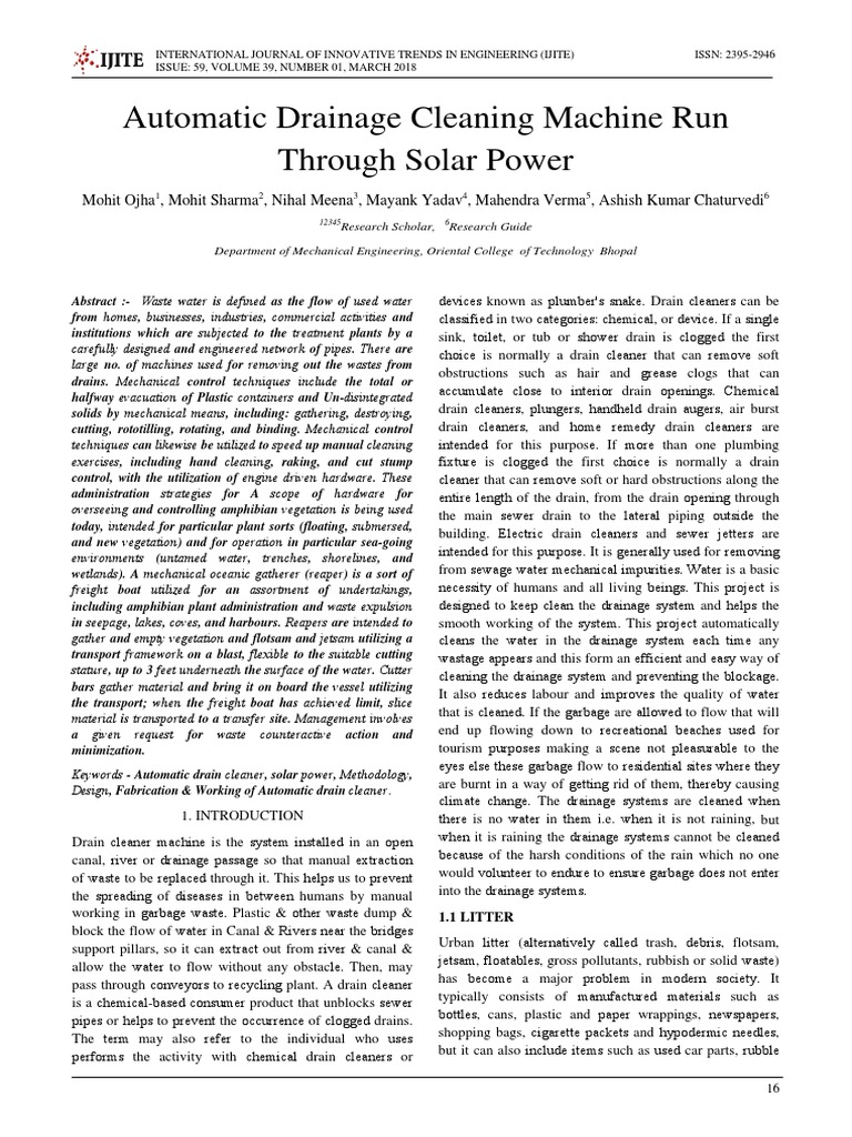 Automatic Drainage Cleaning Machine Run Through Solar Power PDF