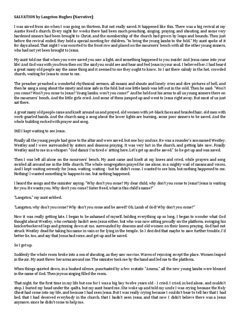 Salvation by langston hughes image