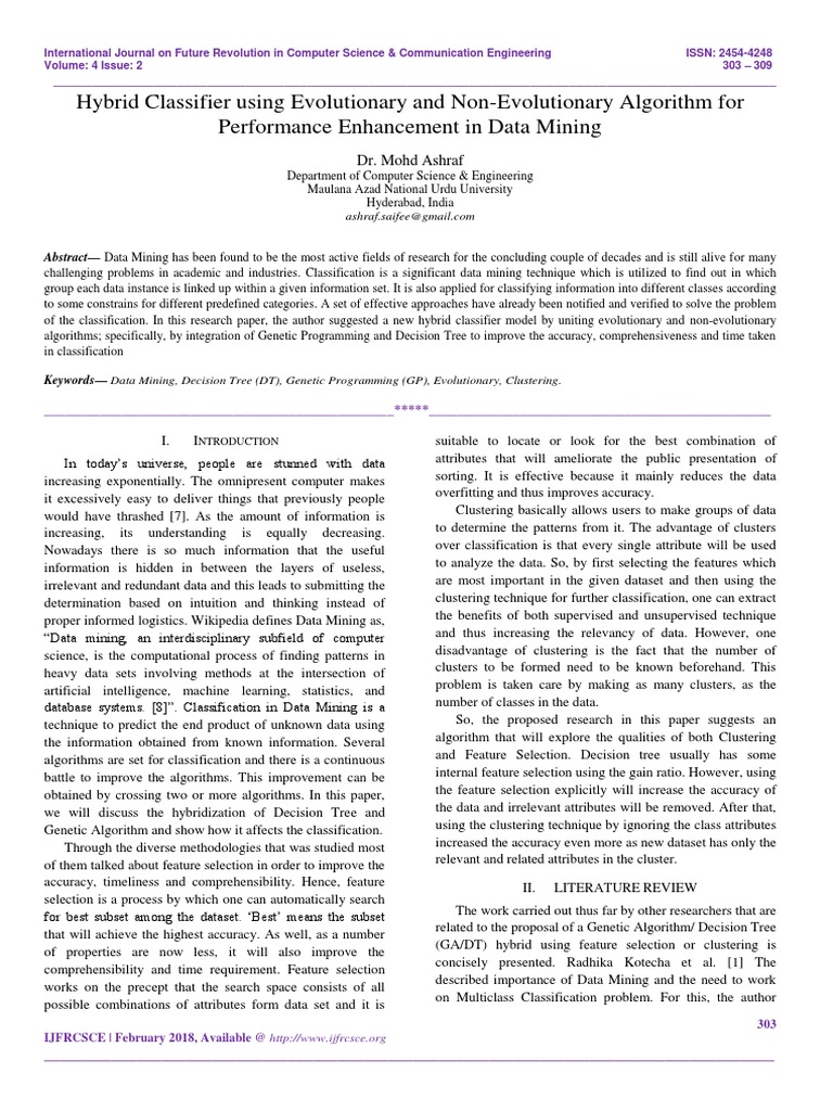 Hybrid Classifier Using Evolutionary and Non-Evolutionary Algorithm For ...