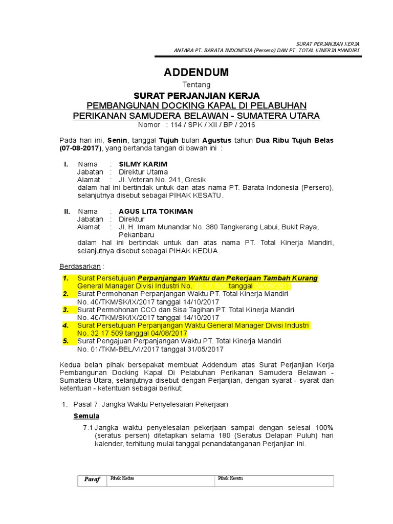 Addendum SPK Pembangunan Kapal | PDF