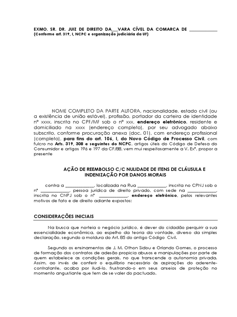 Petição Inicial - Plano de Saúde - Reembolso de Internamento - Danos ...