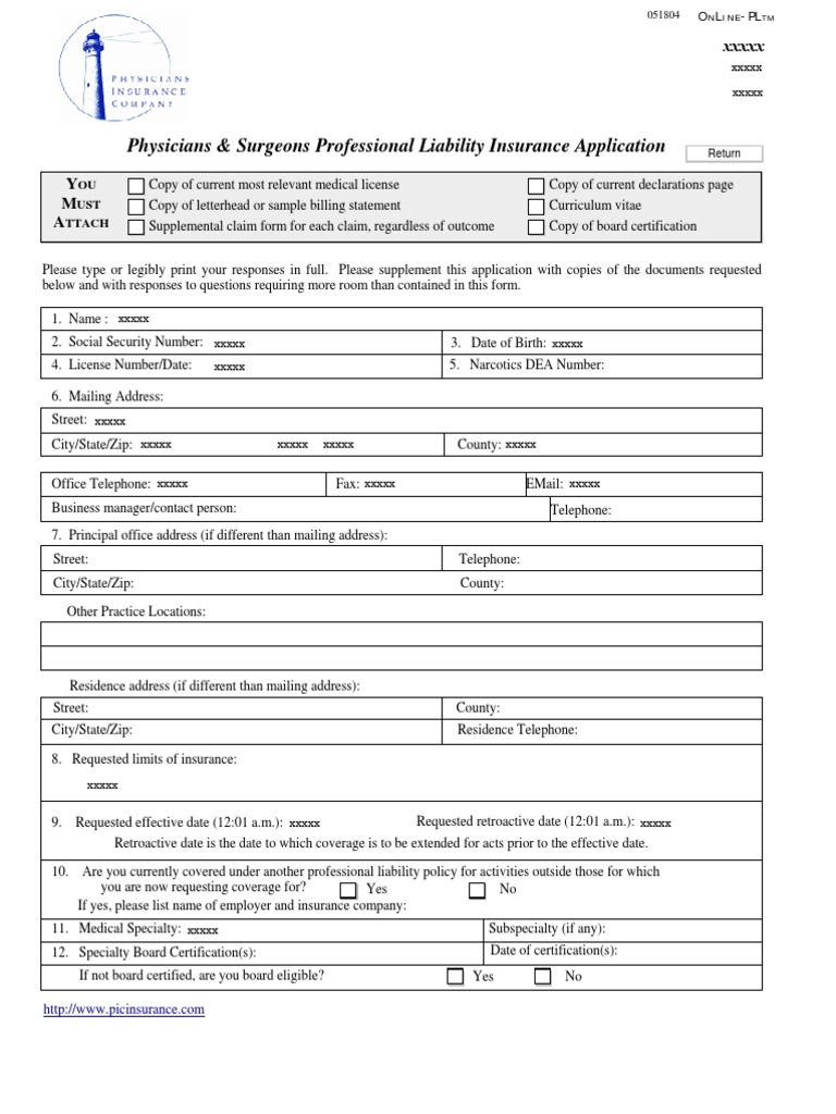 Physicians Liability Insurance Application | PDF | Medical School ...
