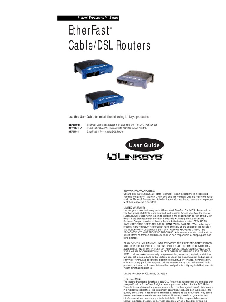 Etherfast Cable/Dsl Routers: User Guide | PDF | Ip Address | Router ...