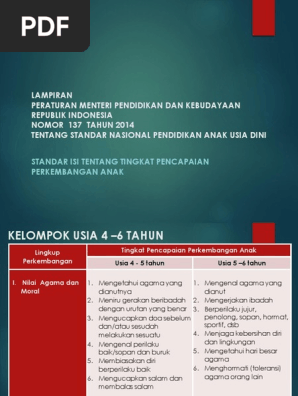 Standar Isi Tentang Tingkat Pencapaian Perkembangan Anak Pdf