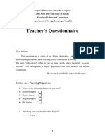 Teacher's Questionnaire: Section One: Teaching Experience