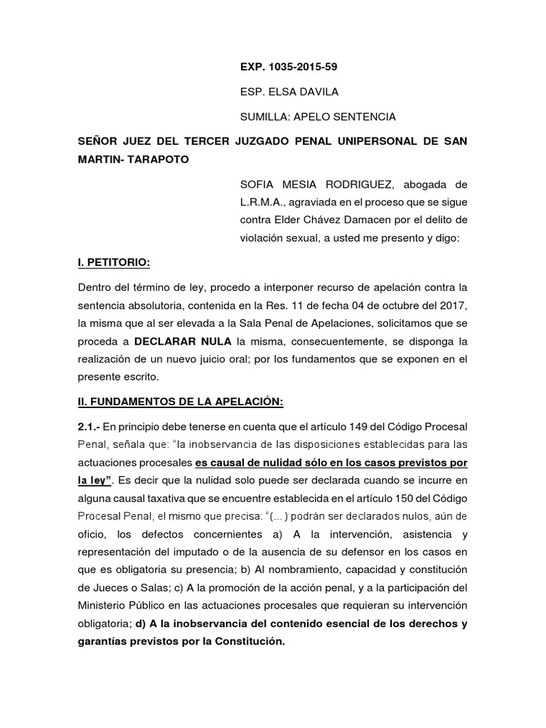 Apelacion Sentencia Absolutoria Violacion | Sentencia (ley) | Ley procesal