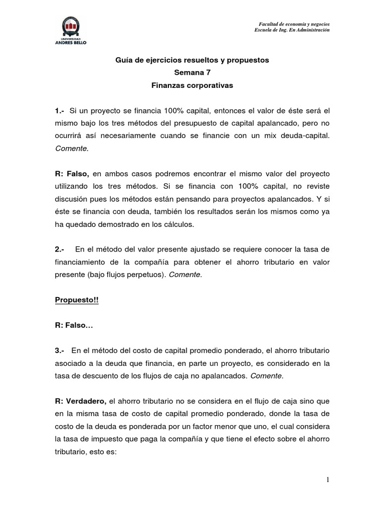 Ejercicios Resueltos de Finanzas Corporativas | PDF | Deuda | Flujo de ...