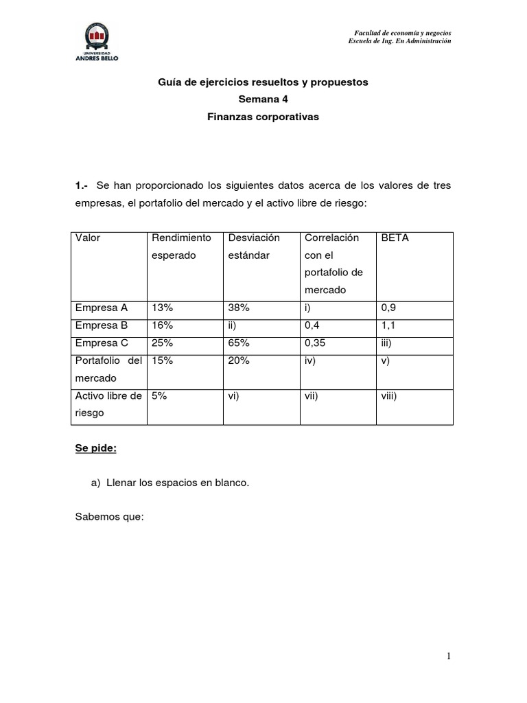 Ejercicios de Finanzas Corporativas CAPM | PDF | Economias | Business
