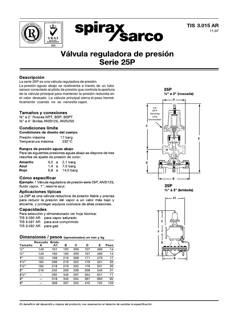 Reguladora 25P Spirax Sarco PDF PDF Rieles Metales de transición