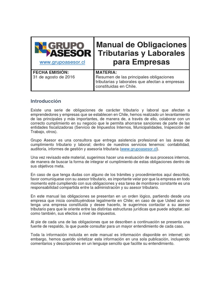Obligaciones Tributarias en Chile para Empresas | PDF | Impuestos ...