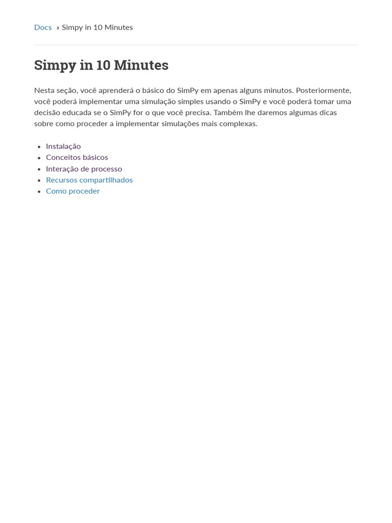 SimPy in 10 Minutes - SimPy 3.0.10 Documentação | PDF | Áreas de ...