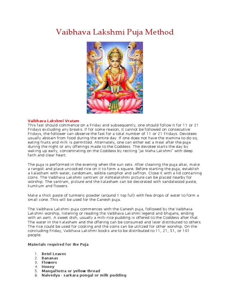 Vaibhava Lakshmi Puja Method Guide | PDF