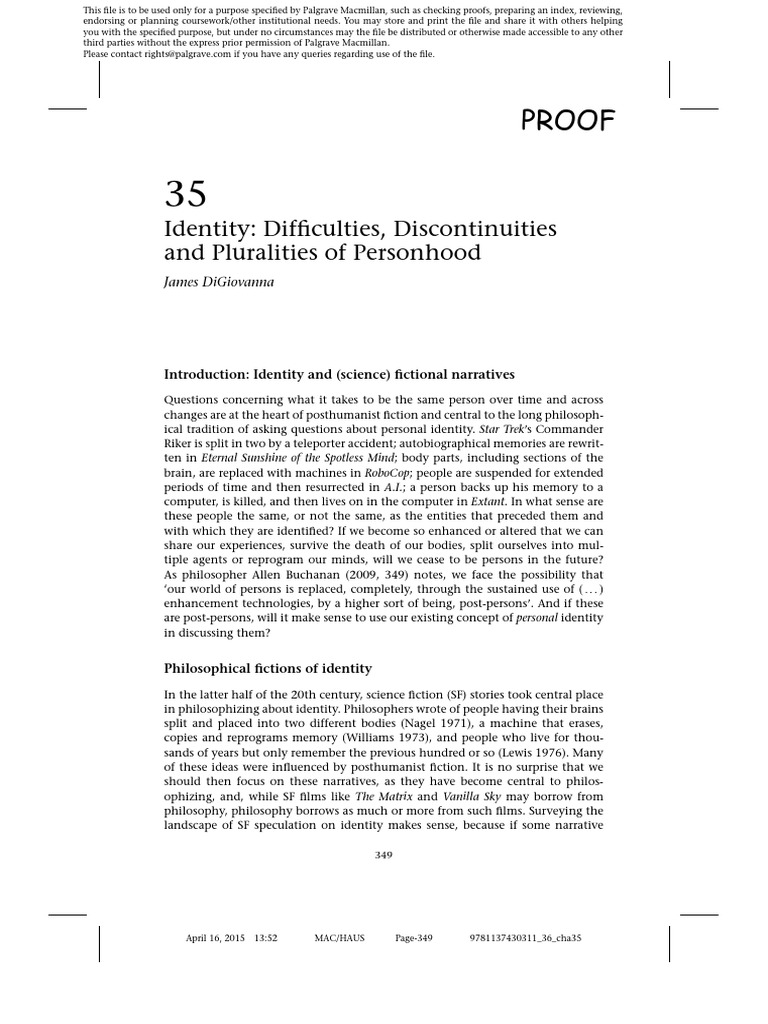 Identity Difficulties Discontinuities Pluralities in Palgrave Handbook