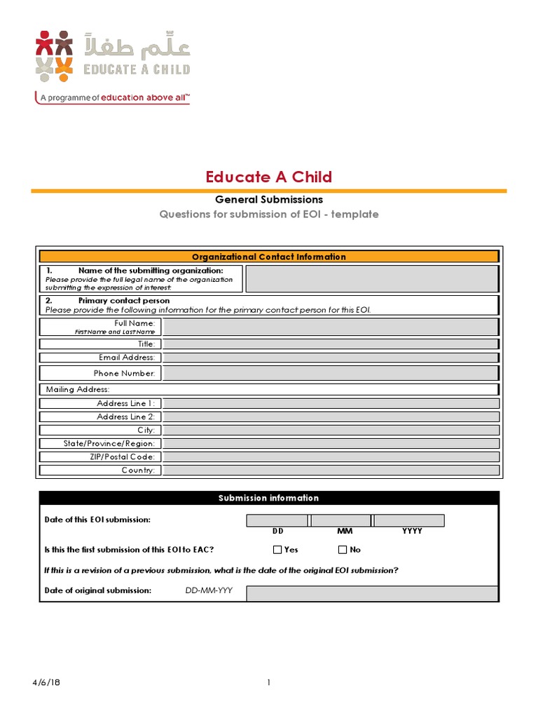 EAC EOI Submission Template Guide | PDF | Behavior Modification | Learning