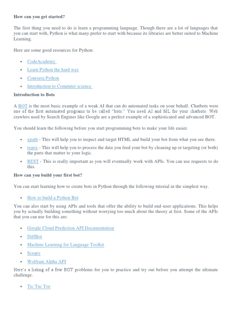 AI - How To Get Started Info - How To Program - Links | PDF ...