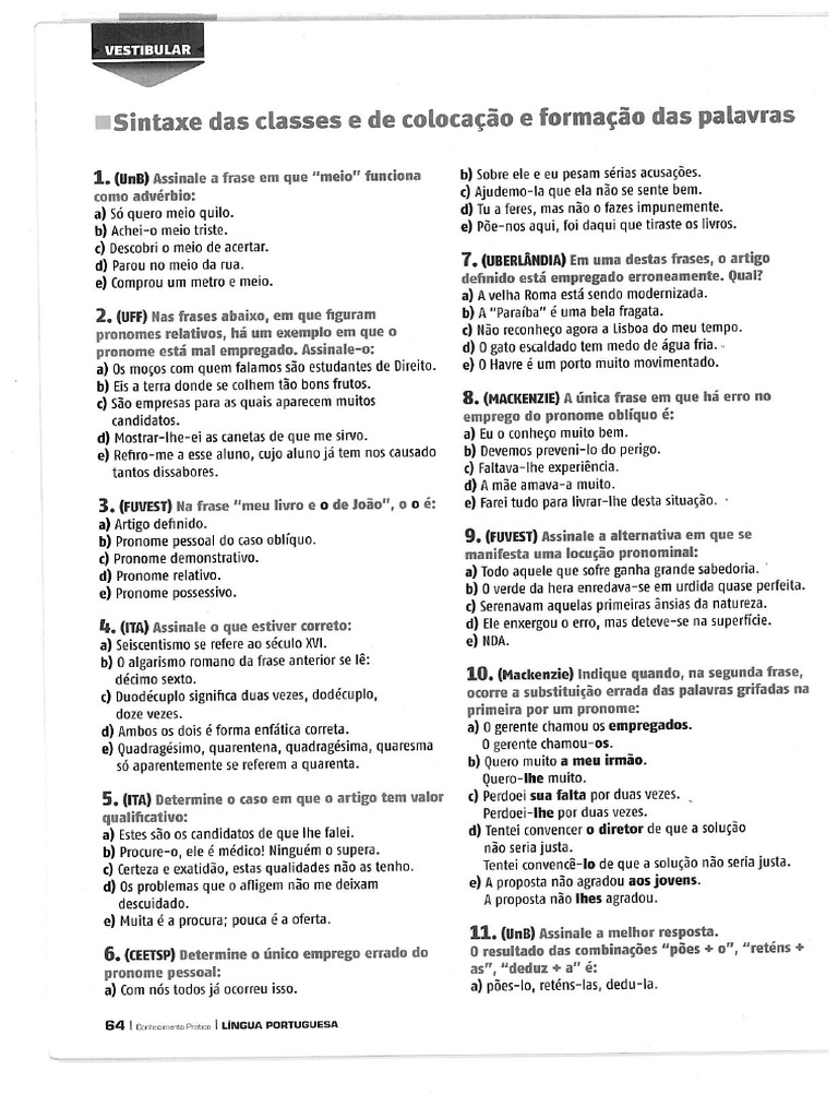 Exercícios Sintaxe | PDF