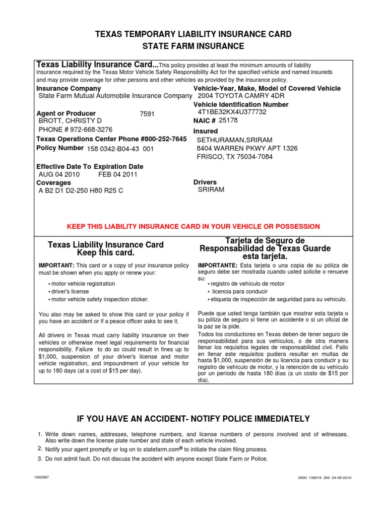 Texas Insurance PDF Vehicle Insurance Insurance