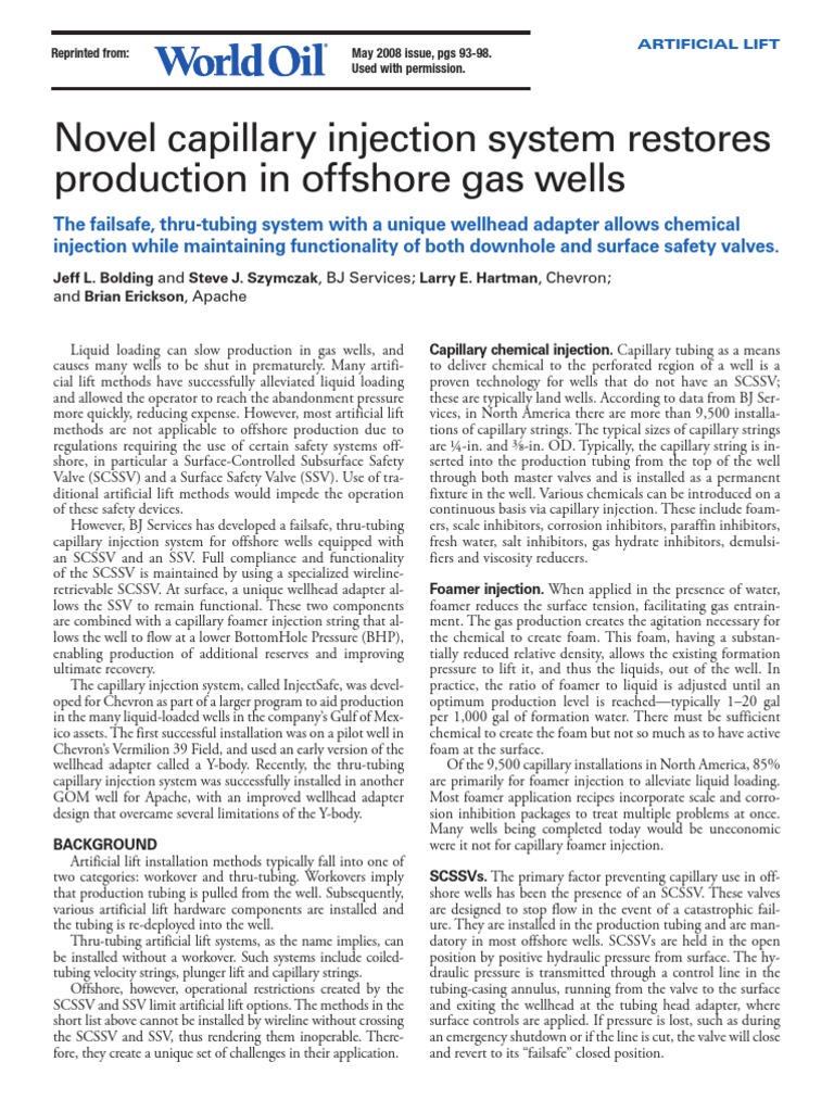 Capillary Injection System Restores Production in Offshore Gas Wells ...