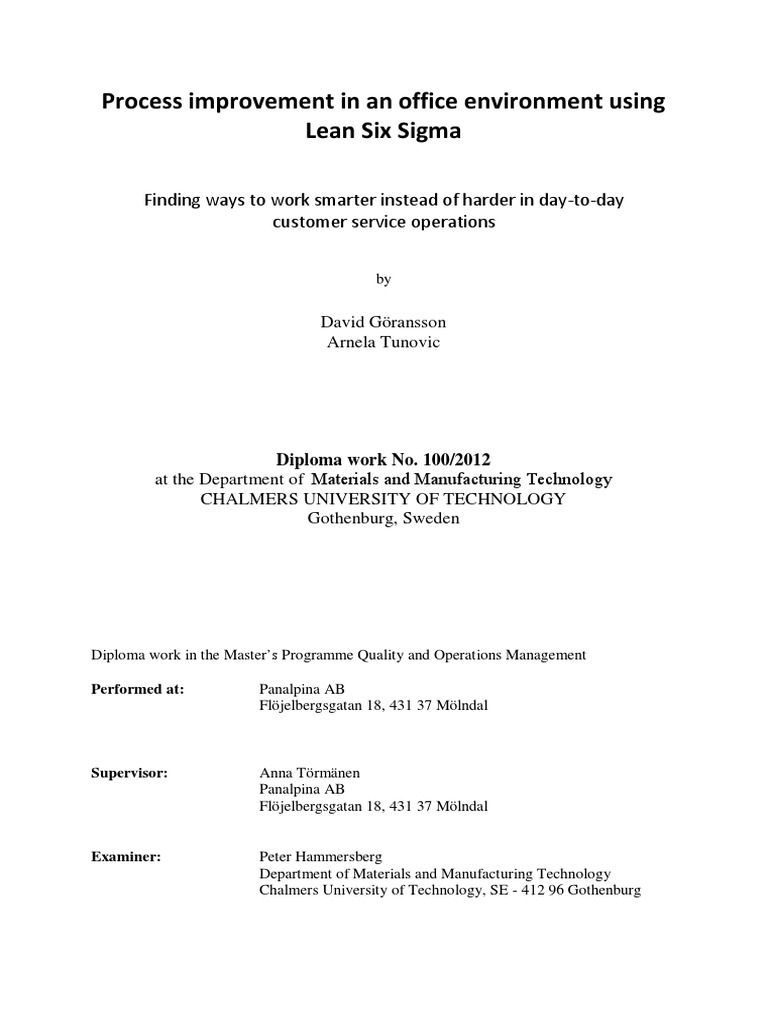 Process Improvement in An Office Environment Using Lean Six Sigma | PDF ...