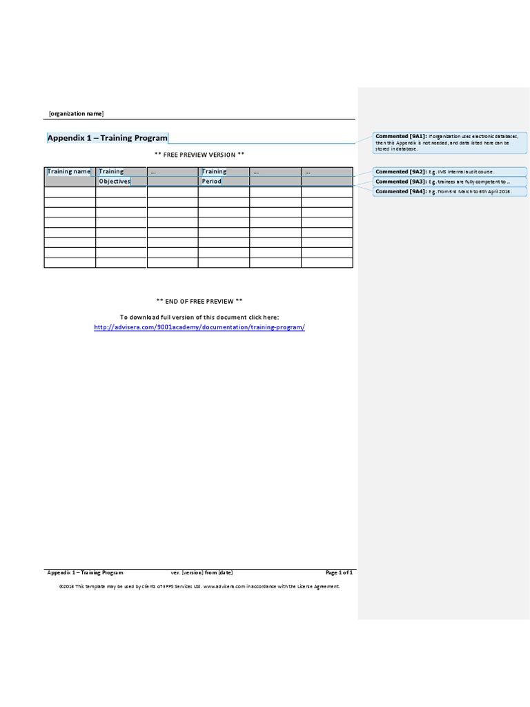 Appendix 1 - Training Program: Free Preview Version Training Name ...