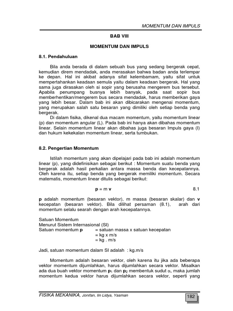 Bab 8 Momentum Dan Impuls PDF | PDF | Sains & Matematika