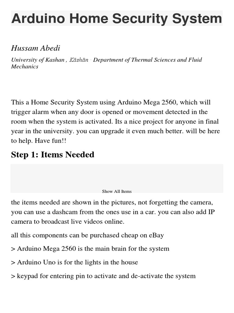 Arduino Home Security System Circuit Diagram