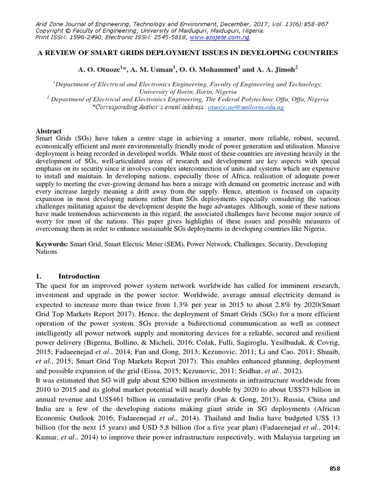 A Review of Smart Grids Deployment Issues in Developing Countries | PDF ...