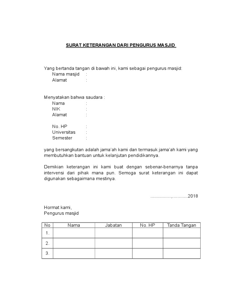 Surat Kepada Perngurusi Masjid