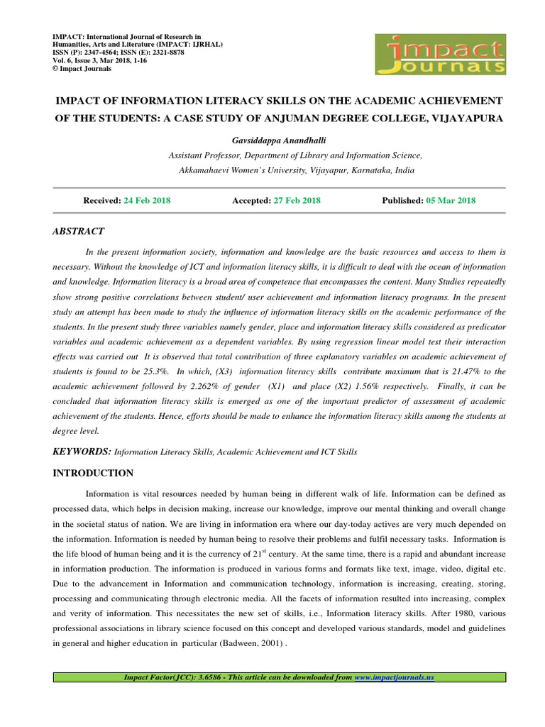 1.hum - Impact of Information Literacy Skills On The Academic ...